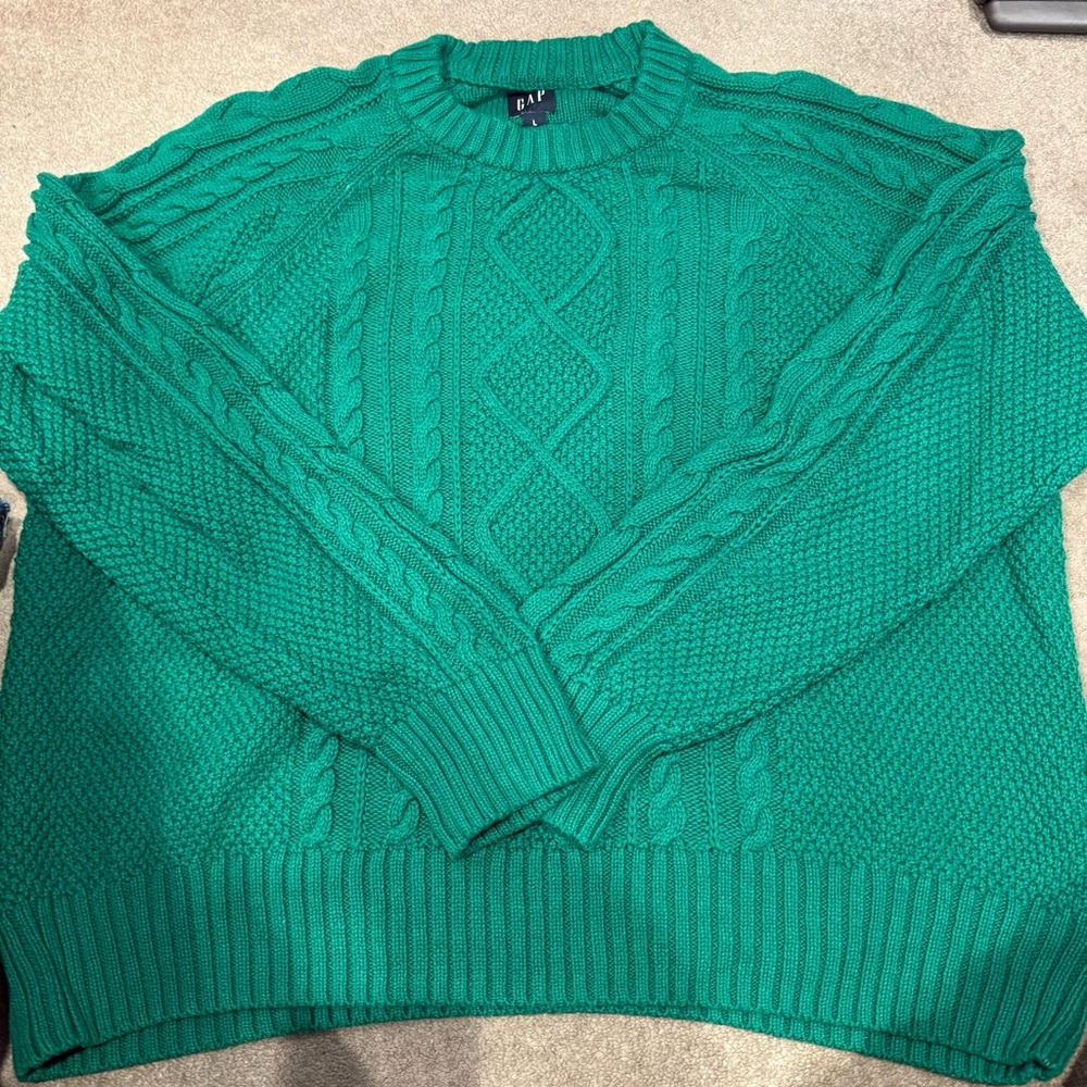 Green cable knit sweater